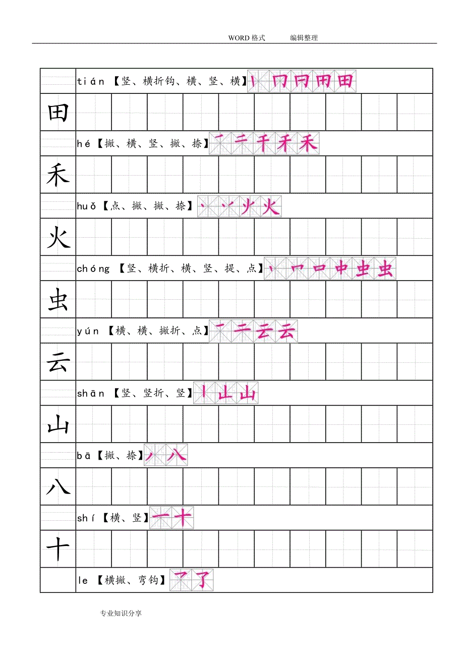 部编版人版语文一年级上生字田字格笔顺表带拼音.doc_第2页