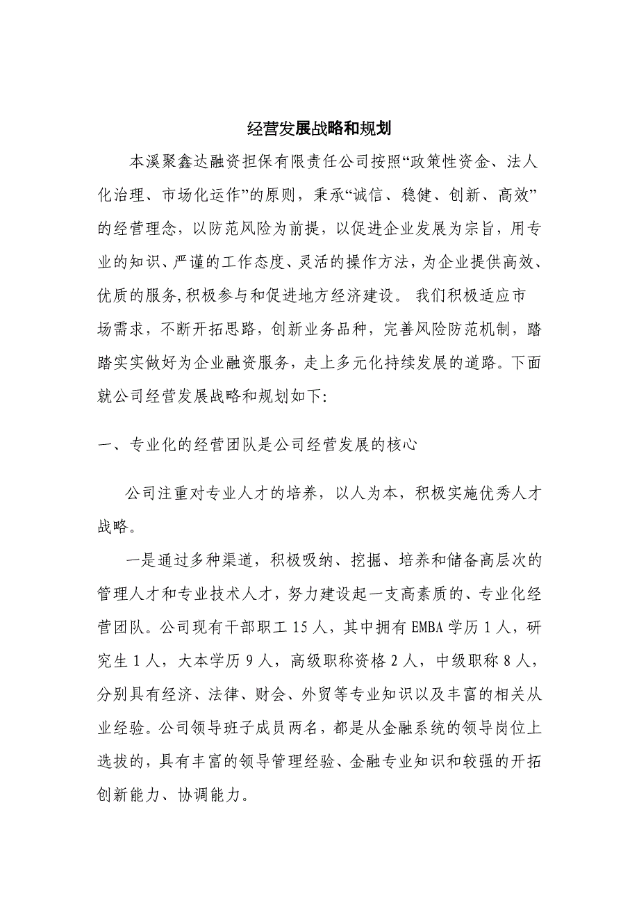 融资性担保公司承诺书和经营发展战略和规划_第2页