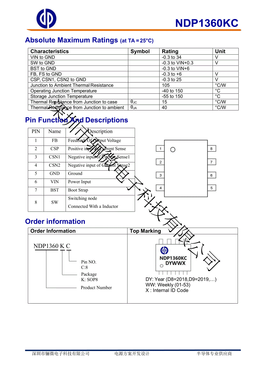 ndp1360kc 高压同步降压型转换器-34v6a车充降压ic芯片方案_骊微电子.docx_第2页